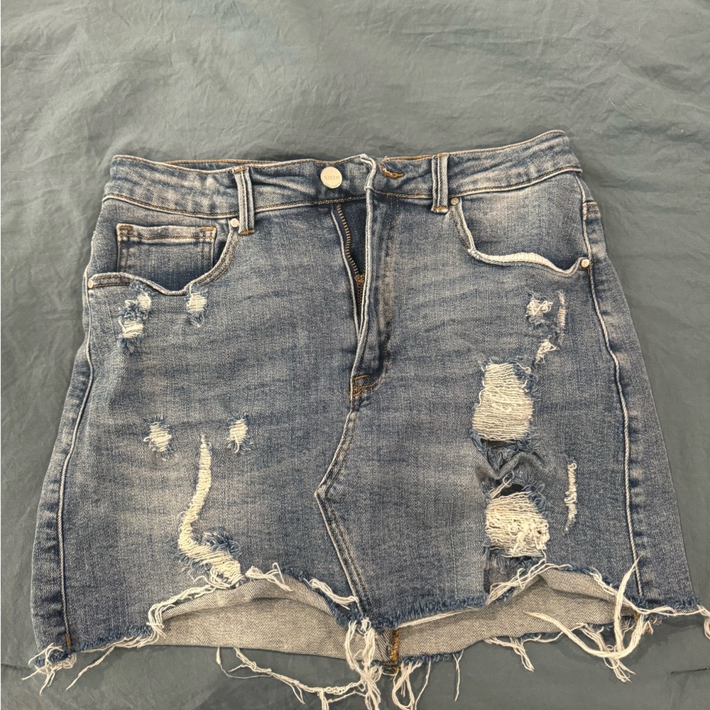 Distressed Denim Mini Skirt